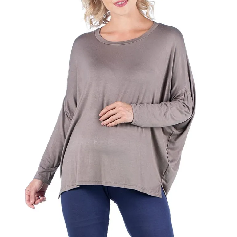 24seven Comfort Apparel Maternity Womens Round Neck Long Sleeve Tunic Top