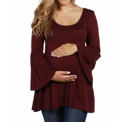 24seven Comfort Apparel Maternity Womens Scoop Neck Long Sleeve Tunic Top