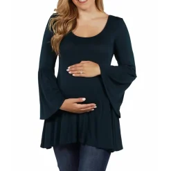 24seven Comfort Apparel Maternity Womens Scoop Neck Long Sleeve Tunic Top