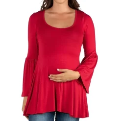 24seven Comfort Apparel Maternity Womens Scoop Neck Long Sleeve Tunic Top