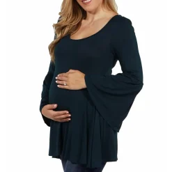 24seven Comfort Apparel Maternity Womens Scoop Neck Long Sleeve Tunic Top