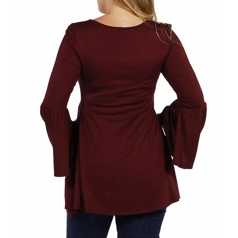 24seven Comfort Apparel Maternity Womens Scoop Neck Long Sleeve Tunic Top