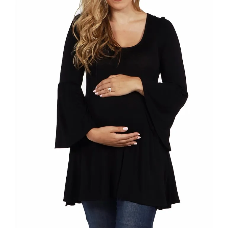 24seven Comfort Apparel Maternity Womens Scoop Neck Long Sleeve Tunic Top