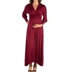 24seven Comfort Apparel Womens Maternity V Neck Long Sleeve Maxi Dress
