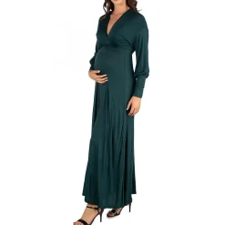 24seven Comfort Apparel Womens Maternity V Neck Long Sleeve Maxi Dress