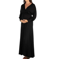 24seven Comfort Apparel Womens Maternity V Neck Long Sleeve Maxi Dress