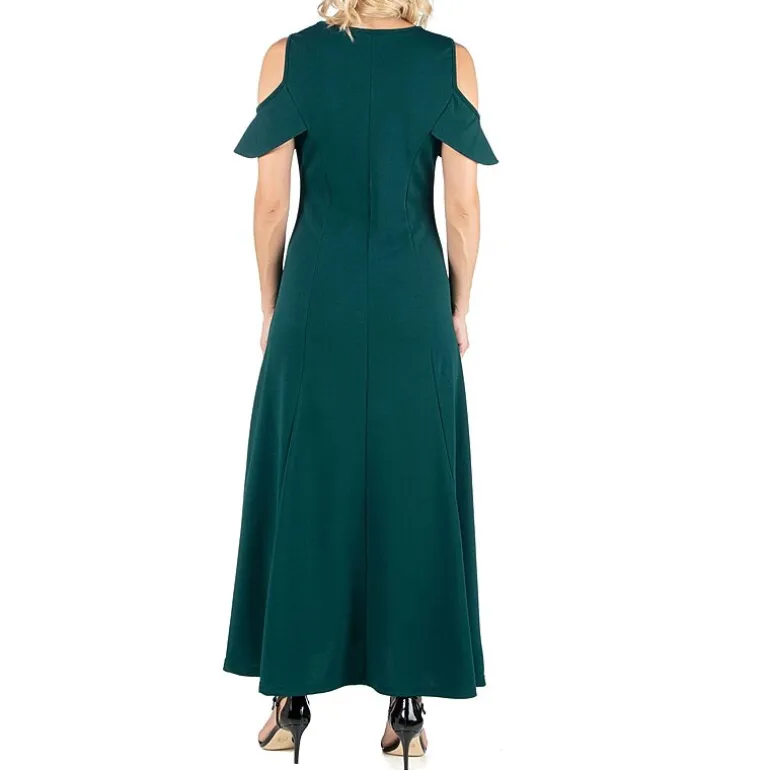 24seven Comfort Apparel Womens Maternity Crew Neck Short Sleeve Cold Shoulder Maxi Dress