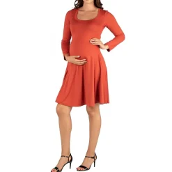 24seven Comfort Apparel Womens Maternity Scoop Neck Long Sleeve A-Line Dress