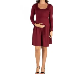 24seven Comfort Apparel Womens Maternity Scoop Neck Long Sleeve A-Line Dress