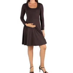 24seven Comfort Apparel Womens Maternity Scoop Neck Long Sleeve A-Line Dress