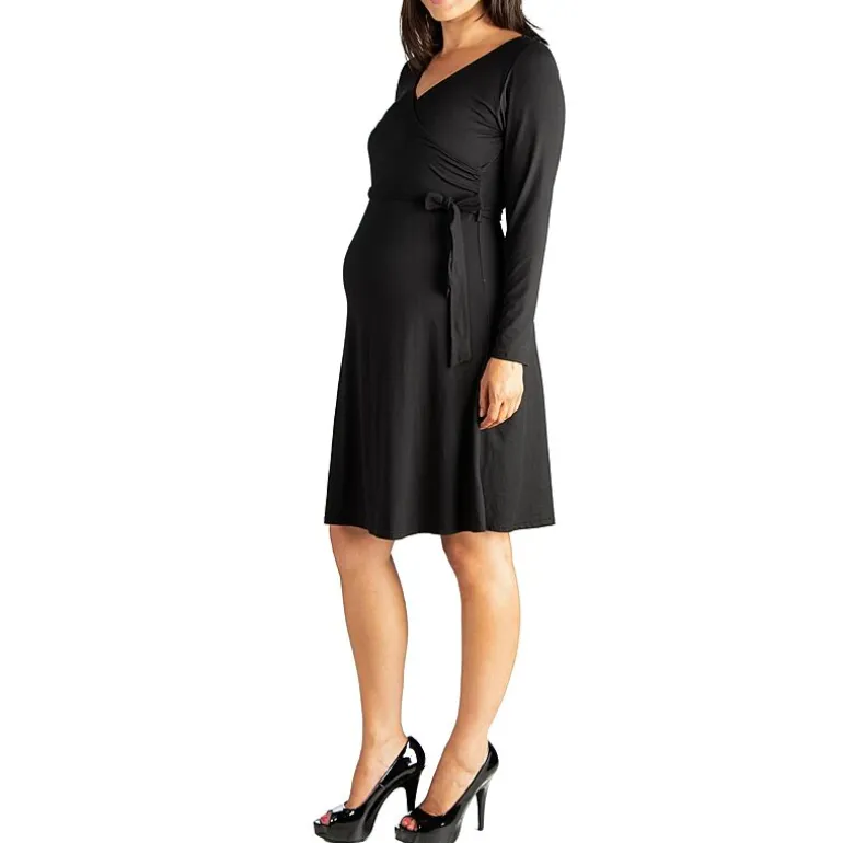 24seven Comfort Apparel Womens Maternity V Neck Long Sleeve A-Line Dress
