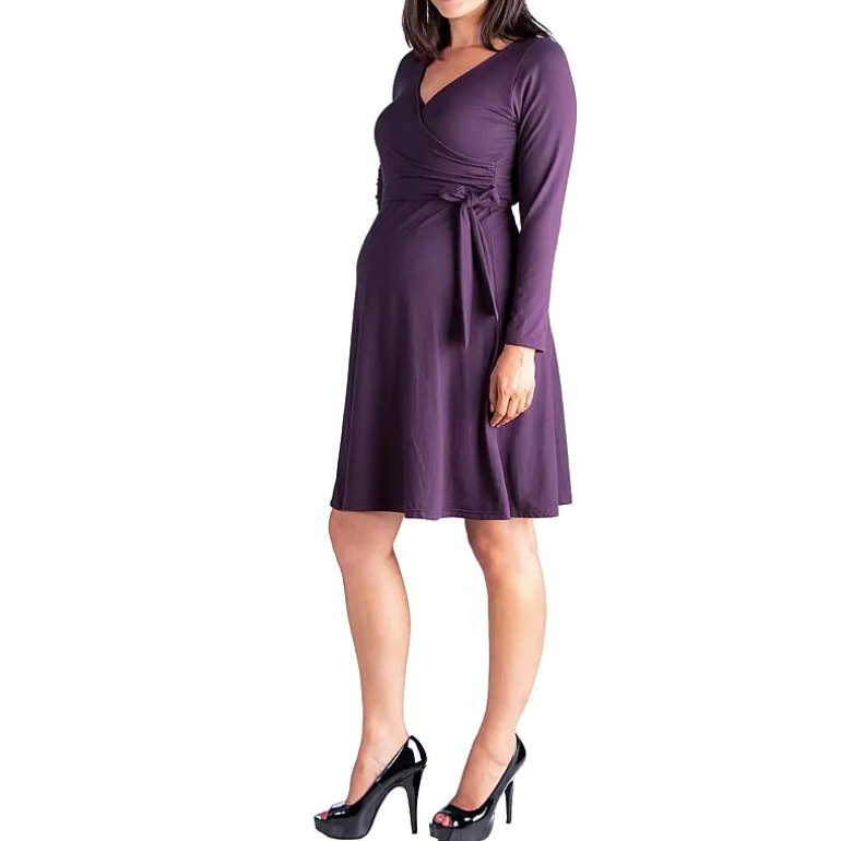 24seven Comfort Apparel Womens Maternity V Neck Long Sleeve A-Line Dress