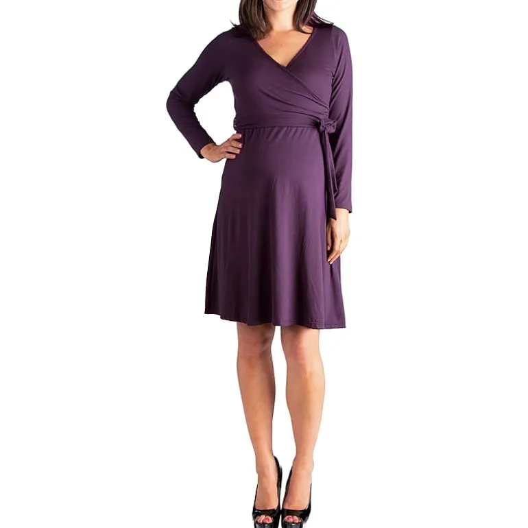 24seven Comfort Apparel Womens Maternity V Neck Long Sleeve A-Line Dress