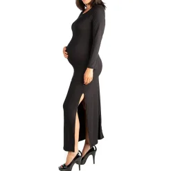 24seven Comfort Apparel Womens Maternity Round Neck Long Sleeve Maxi Dress
