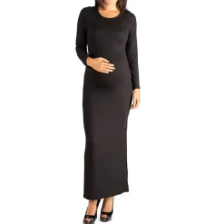 24seven Comfort Apparel Womens Maternity Round Neck Long Sleeve Maxi Dress