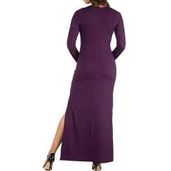 24seven Comfort Apparel Womens Maternity Round Neck Long Sleeve Maxi Dress