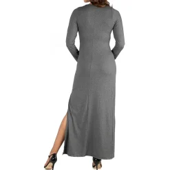 24seven Comfort Apparel Womens Maternity Round Neck Long Sleeve Maxi Dress
