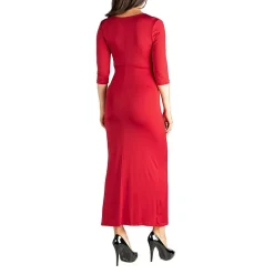 24seven Comfort Apparel Womens Maternity V Neck 3/4 Sleeve Maxi Dress