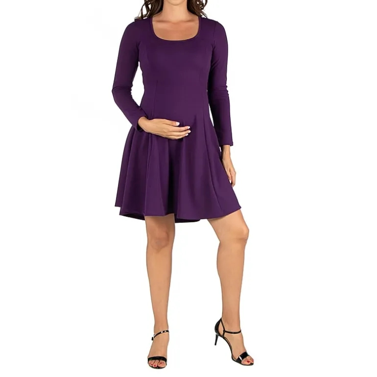 24seven Comfort Apparel Womens Maternity Scoop Neck Long Sleeve A-Line Dress