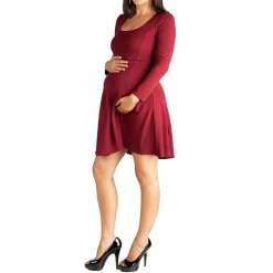 24seven Comfort Apparel Womens Maternity Scoop Neck Long Sleeve A-Line Dress