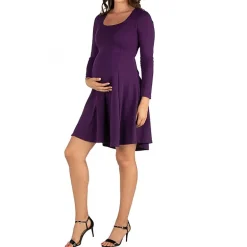 24seven Comfort Apparel Womens Maternity Scoop Neck Long Sleeve A-Line Dress