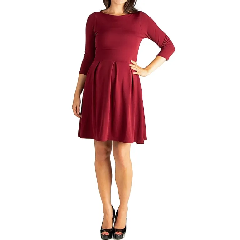 24seven Comfort Apparel Womens Maternity Boat Neck 3/4 Sleeve Fit + Flare Dress
