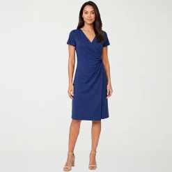 24seven Comfort Apparel Womens Short Sleeve Wrap Dress