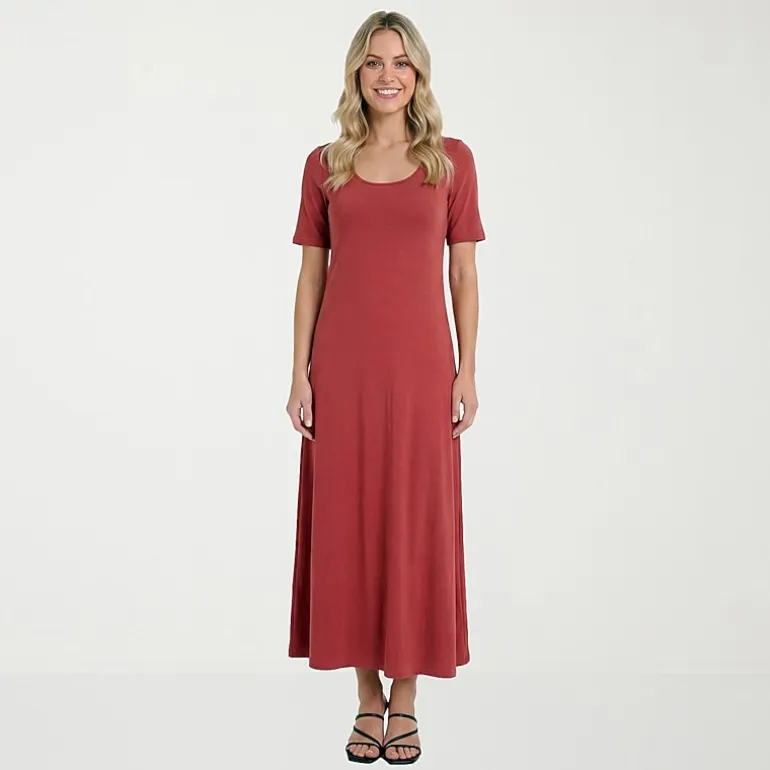 24seven Comfort Apparel Womens Scoop Neck Short Sleeve Maxi Dress