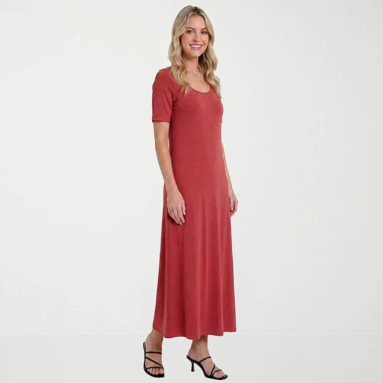 24seven Comfort Apparel Womens Scoop Neck Short Sleeve Maxi Dress