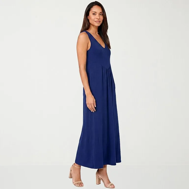 24seven Comfort Apparel Womens V Neck Sleeveless Maxi Dress