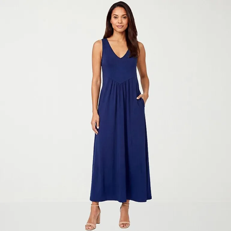 24seven Comfort Apparel Womens V Neck Sleeveless Maxi Dress