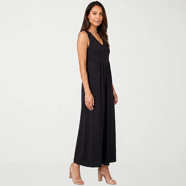 24seven Comfort Apparel Womens V Neck Sleeveless Maxi Dress