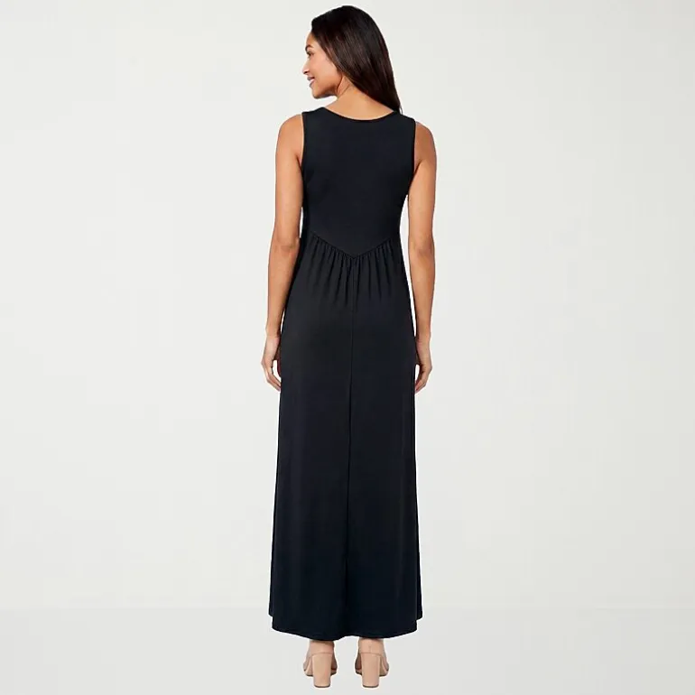 24seven Comfort Apparel Womens V Neck Sleeveless Maxi Dress