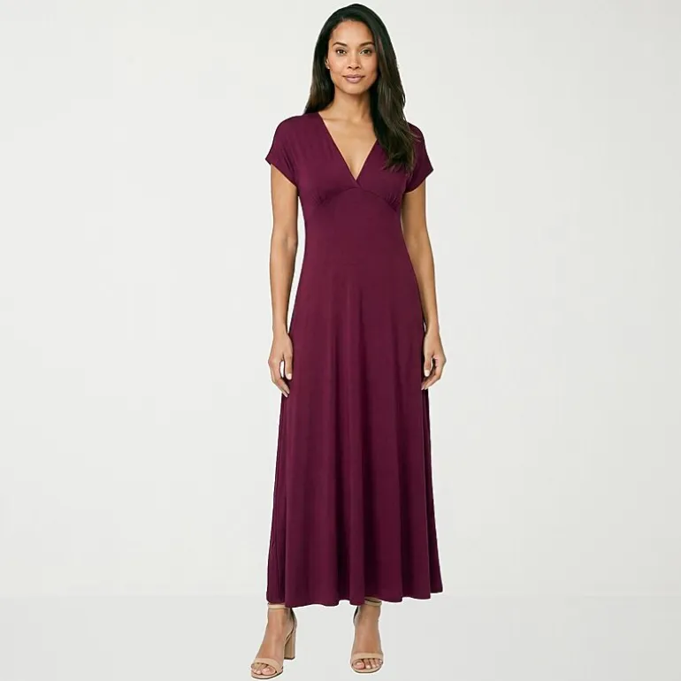 24seven Comfort Apparel Womens V Neck Short Sleeve Maxi Dress