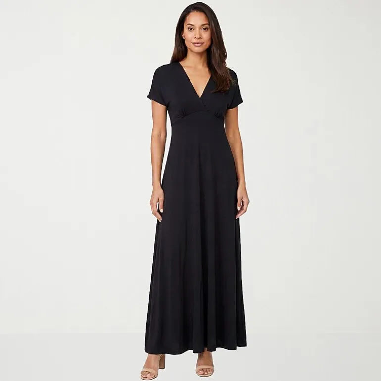 24seven Comfort Apparel Womens V Neck Short Sleeve Maxi Dress