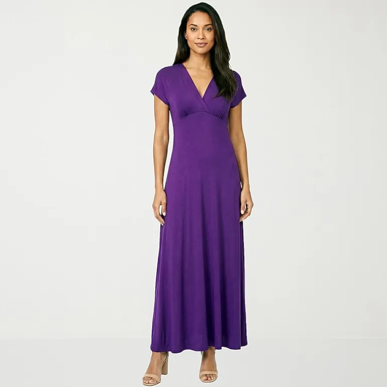 24seven Comfort Apparel Womens V Neck Short Sleeve Maxi Dress