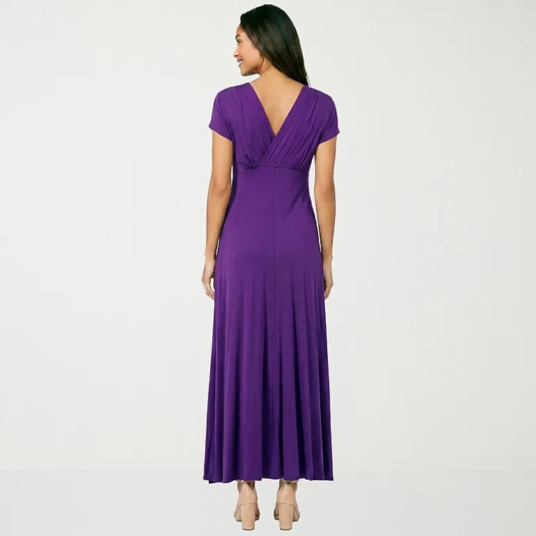 24seven Comfort Apparel Womens V Neck Short Sleeve Maxi Dress