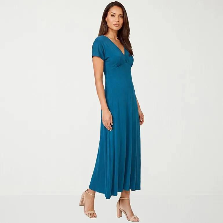 24seven Comfort Apparel Womens V Neck Short Sleeve Maxi Dress