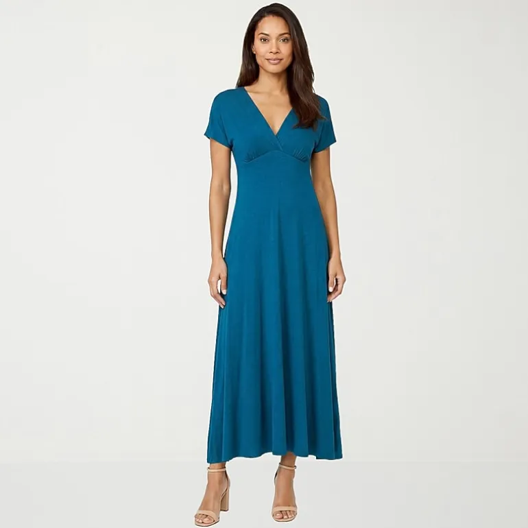 24seven Comfort Apparel Womens V Neck Short Sleeve Maxi Dress