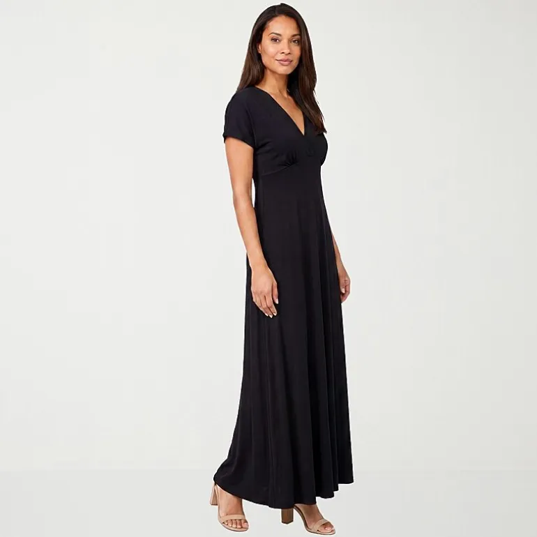 24seven Comfort Apparel Womens V Neck Short Sleeve Maxi Dress