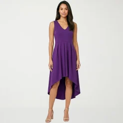24seven Comfort Apparel Womens Midi V Neck Sleeveless Fit + Flare Dress