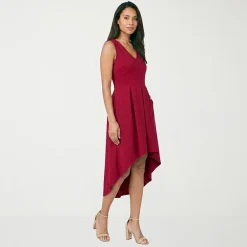 24seven Comfort Apparel Womens Midi V Neck Sleeveless Fit + Flare Dress