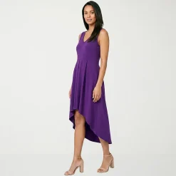24seven Comfort Apparel Womens Midi V Neck Sleeveless Fit + Flare Dress