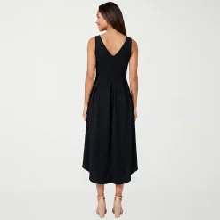 24seven Comfort Apparel Womens Midi V Neck Sleeveless Fit + Flare Dress