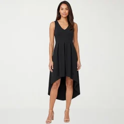 24seven Comfort Apparel Womens Midi V Neck Sleeveless Fit + Flare Dress