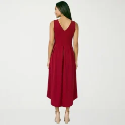 24seven Comfort Apparel Womens Midi V Neck Sleeveless Fit + Flare Dress