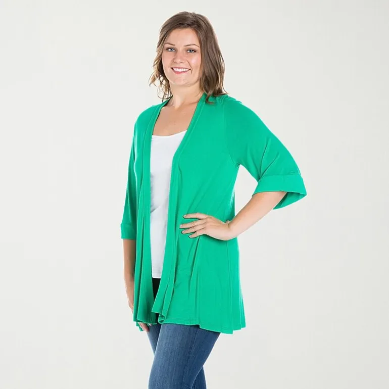 24seven Comfort Apparel Womens Elbow Sleeve Open Front Plus Cardigan