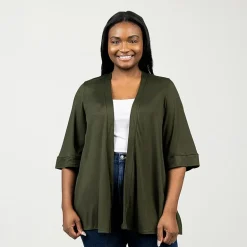 24seven Comfort Apparel Womens Elbow Sleeve Open Front Plus Cardigan