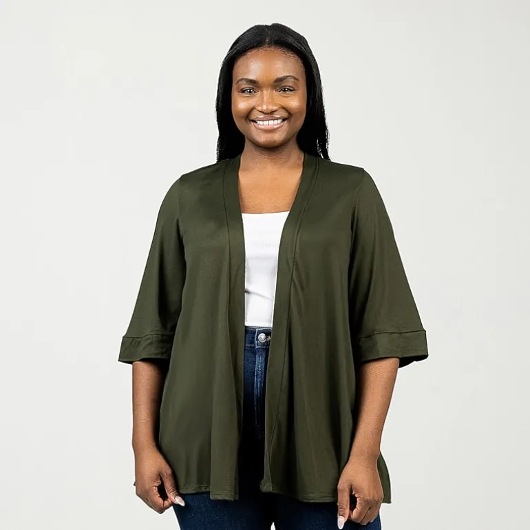 24seven Comfort Apparel Womens Elbow Sleeve Open Front Plus Cardigan