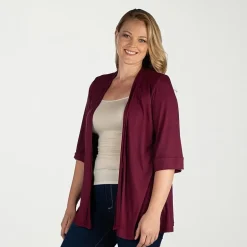24seven Comfort Apparel Womens Elbow Sleeve Open Front Plus Cardigan